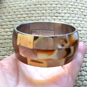 EUC Deborah Gaspar inlay mother of pearl cuff bangle bracelet